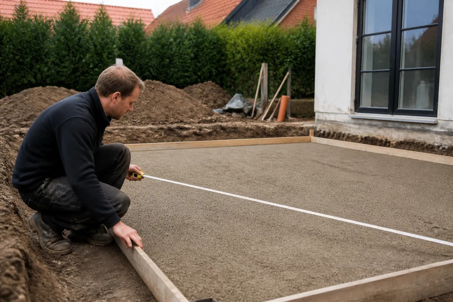 Virkelighedsnær dansk hverdagssituation, der illustrerer betonmængde