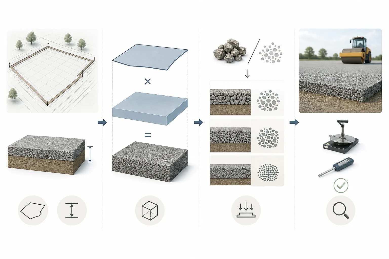 Pædagogisk visuel forklaring af metode og kontrol ved grusmængde