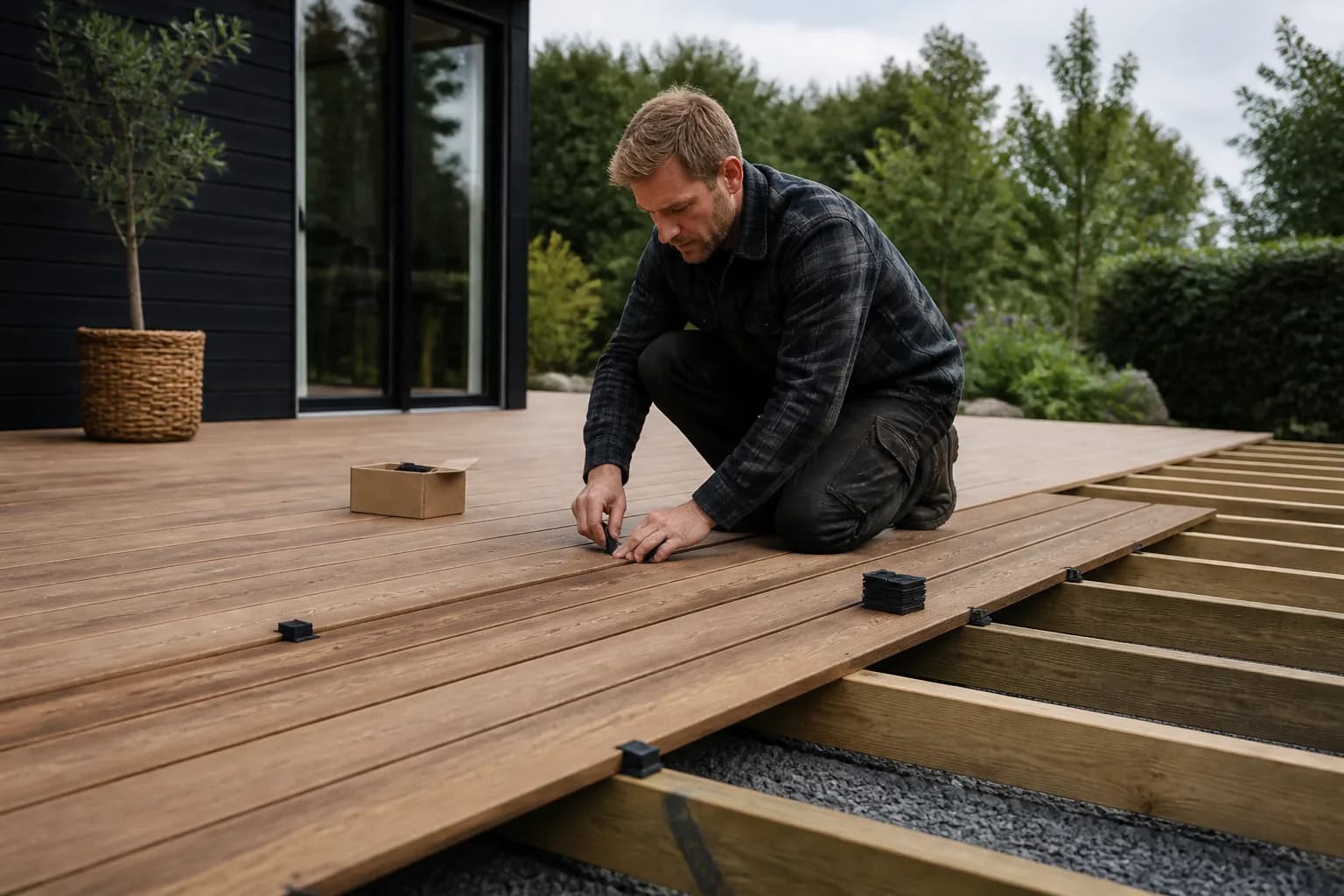 Virkelighedsnær dansk hverdagssituation, der illustrerer terrassebrædder